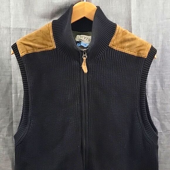 Orvis Mechanic's Foul-weather Vest Ribbed Knit Zip-Up Black SZ M - Picture 2 of 8